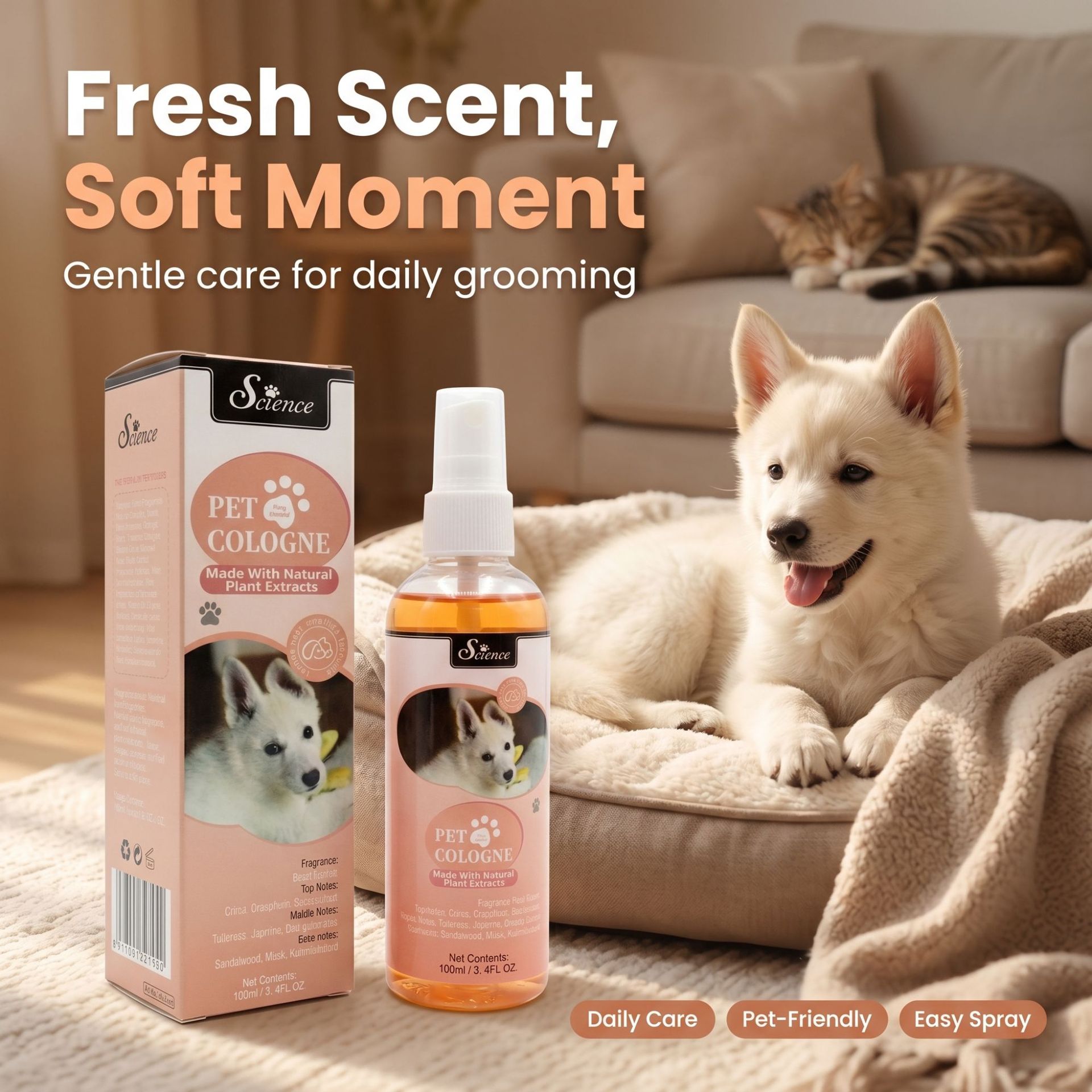 Perfume Fragrance Shampoo - 100 sprays éliminateurs d'odeurs MLPet, parfum